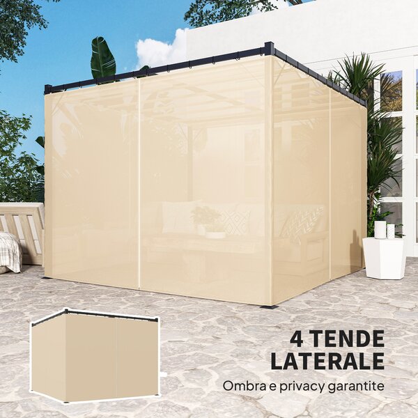 Outsunny Gazebo Pergola 3x3m in Metallo con Tetto Retrattile in PA e Tende Laterali, Pergola da Giardino, Beige|Aosom