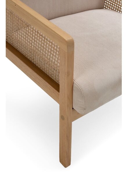 Poltrona con trama beige con rivestimento in velluto a coste Debra – Marckeric