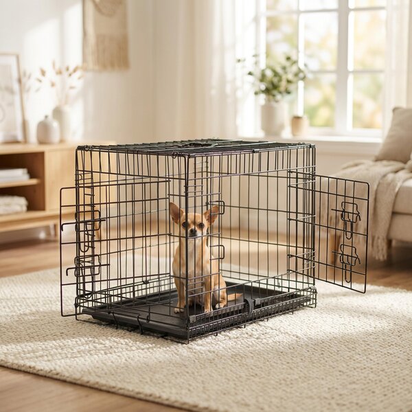 Gabbia da trasporto pieghevole Belviona con vaschetta sul fondo, gabbia sicura per cani e gatti 61x44x51 cm