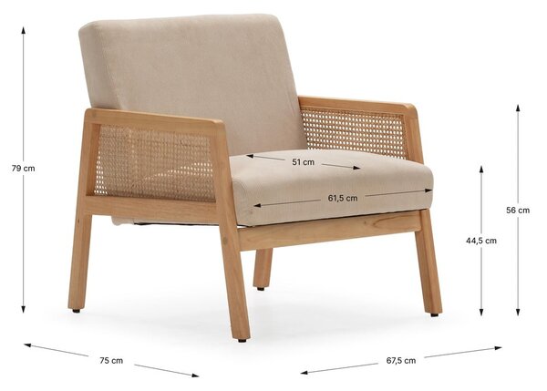 Poltrona con trama beige con rivestimento in velluto a coste Debra – Marckeric