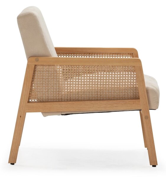 Poltrona con trama beige con rivestimento in velluto a coste Debra – Marckeric