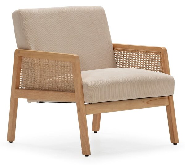 Poltrona con trama beige con rivestimento in velluto a coste Debra – Marckeric