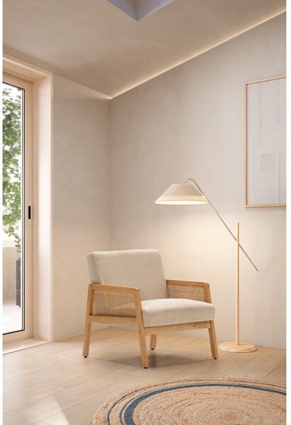 Poltrona con trama beige con rivestimento in velluto a coste Debra – Marckeric