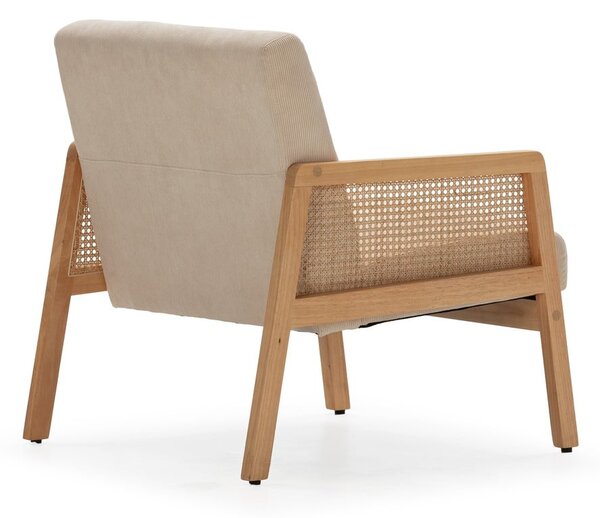 Poltrona con trama beige con rivestimento in velluto a coste Debra – Marckeric
