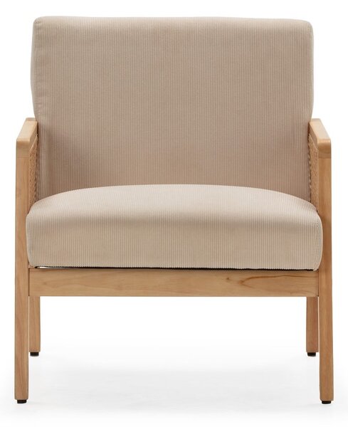 Poltrona con trama beige con rivestimento in velluto a coste Debra – Marckeric