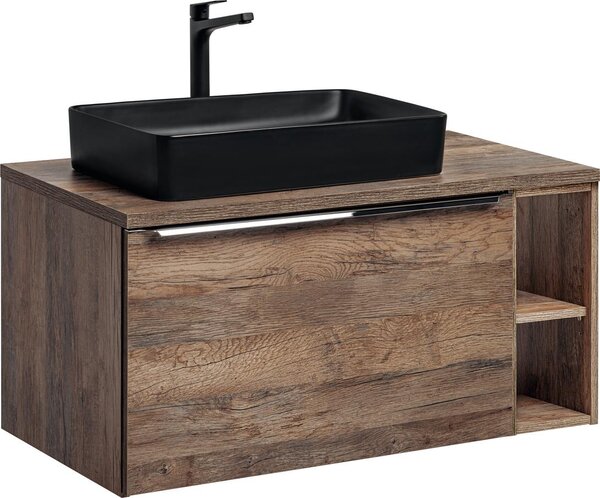 Set Da Bagno 100 Cm Rovere Santa Fe Con Lavabo Nero Slim