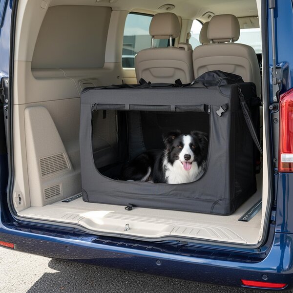 Trasportino per animali domestici belviona pieghevole, comodo e sicuro, Oxford + rete, riponibile in poco spazio, fino a 22 kg, 90x61x65 cm, nero