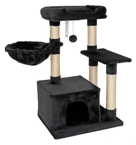 Tiragraffi compatto lionto 85 cm, albero per gatti salvaspazio con palla da gioco, tronco in sisal e superficie tiragraffi, nero