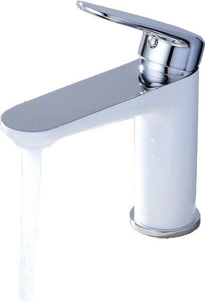 Miscelatore monocomando bianco cromato per lavabo