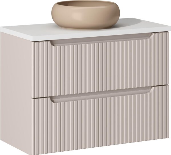 Mobile Bagno 80 Cm Con Lavabo Da Appoggio E Piano Bianco/Cashmere