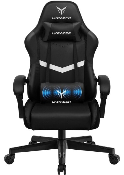GTPLAYER Sedia da gioco Sedia da ufficio Poltrona da gioco massaggiante Sedia da gioco ergonomica, poggiatesta con cuscino lombare massaggiante, sedia da gioco imbottita, sedia girevole