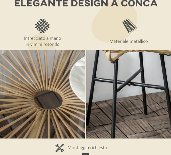Outsunny Tavolino da Giardino Rattan PE e Vetro, Design Rotondo, Ideale per Balcone e Terrazza, Ø50x50cm - Beige|Aosom
