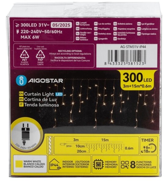 Aigostar - Catena decorativa da esterno LED 75xLED/6W/230V 15x0,6m IP44 bianco caldo