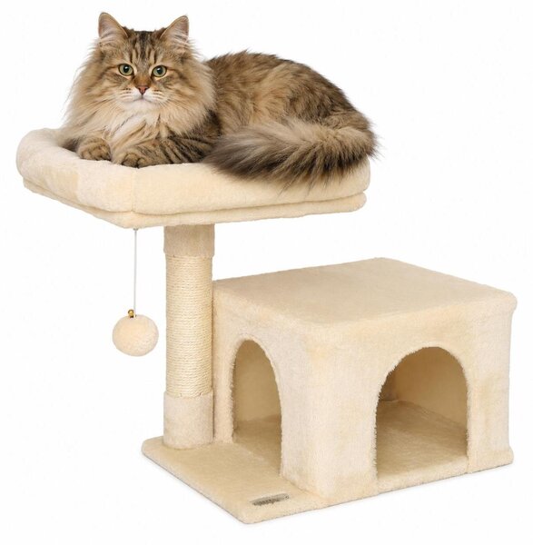 Tiragraffi lionto 50 cm, tiragraffi salvaspazio per gatti con copertura in peluche, palla da gioco e asta in sisal, per gattini e gattini, beige