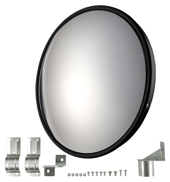 Specchio di sicurezza Wiltec da 80 cm, convesso, nero; specchio di sorveglianza rotondo con campo visivo di 160°, specchio convesso per interni