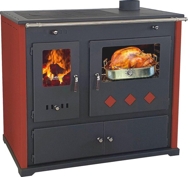 Stufa a legna con vano cottura e piano di cottura Stufa a legna Pracktik Lux Red Stufa a legna da 9,5 kW Stufa a legna