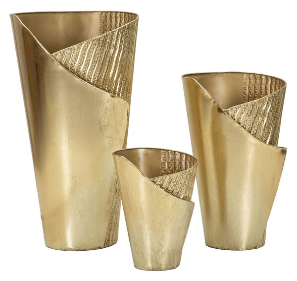 Porta Vasi Flosty Tris 39x42x75 cm - 32x32x55 cm - 25x25x35 cm in Ferro Oro