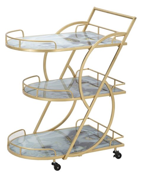 Carrello Marble Glass Mix 71x45,5x84,5 cm in Ferro e MDF e Vetro Oro e Multicolor