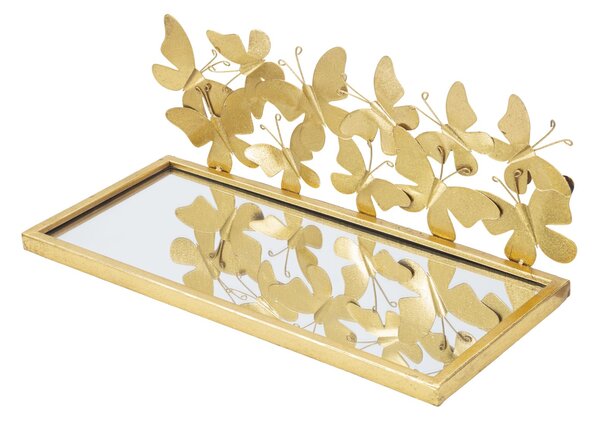 Comodino Mensola Butterflies Coppia 43x19,2x16,5 cm in Ferro e MDF e Specchio Oro