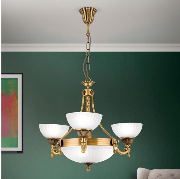 Orion LU 1689/3+3 - Lampadario a sospensione con catena ROCCA 6xE27/60W/230V diametro 64 cm bronzo/bianco