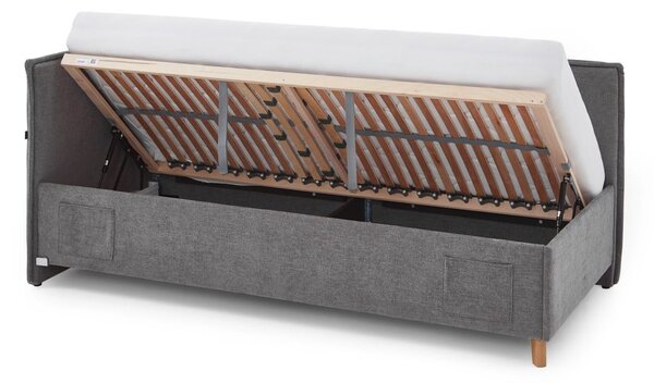 Letto da bambini con sponde grigio imbottito con contenitore con rete inclusa 120x200 cm Fun – Meise Möbel