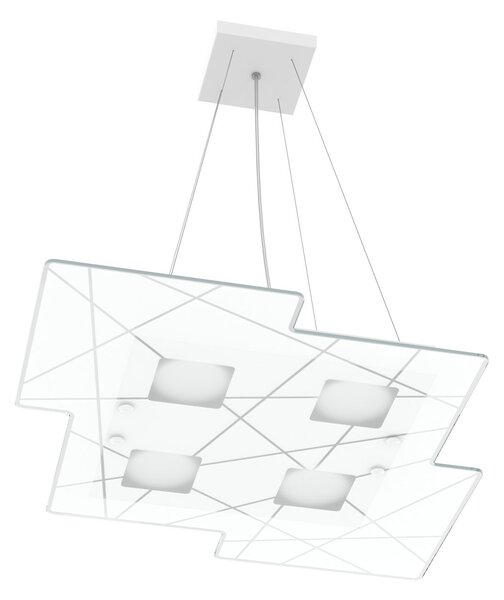 Lampadario Contemporaneo Focus Metallo Bianco Vetro 4 Luci Gx53