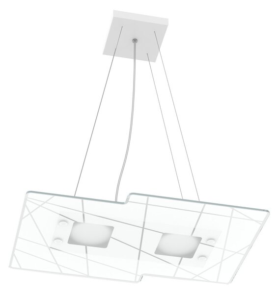 Lampadario Contemporaneo Focus Metallo Bianco Vetro 2 Luci Gx53