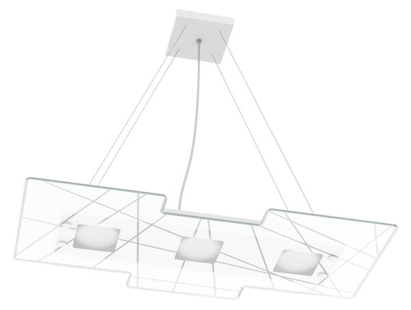 Lampadario Contemporaneo Focus Metallo Bianco Vetro 3 Luci Gx53
