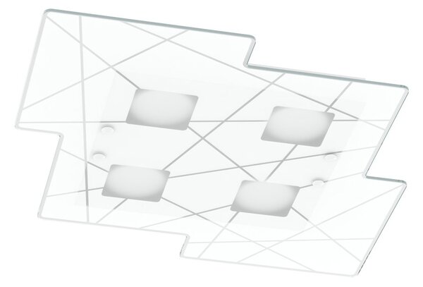 Plafoniera Contemporanea Focus Metallo Bianco Vetro 4 Luci Gx53