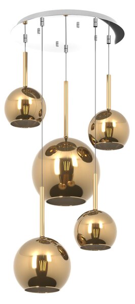Lampadario Contemporaneo Future Metallo Cromo Vetro Mix Oro 5 Luci E27
