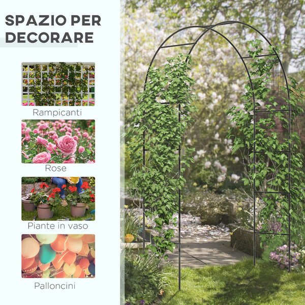 Outsunny Arco per Rampicanti in Metallo per Giardino ed Esterni, 140x40x240cm, Nero|Aosom