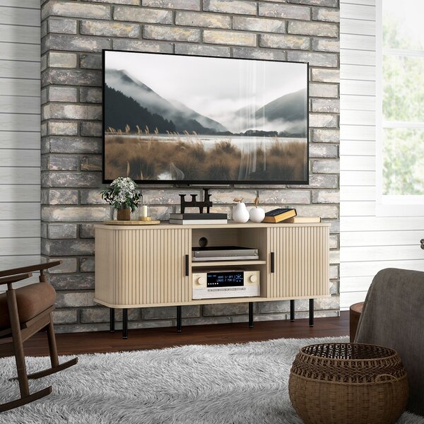 HOMCOM Mobile TV 55" con 2 Armadietti e 2 Ripiani in Legno e Acciaio, 120x40x55 cm, Nero e Rovere