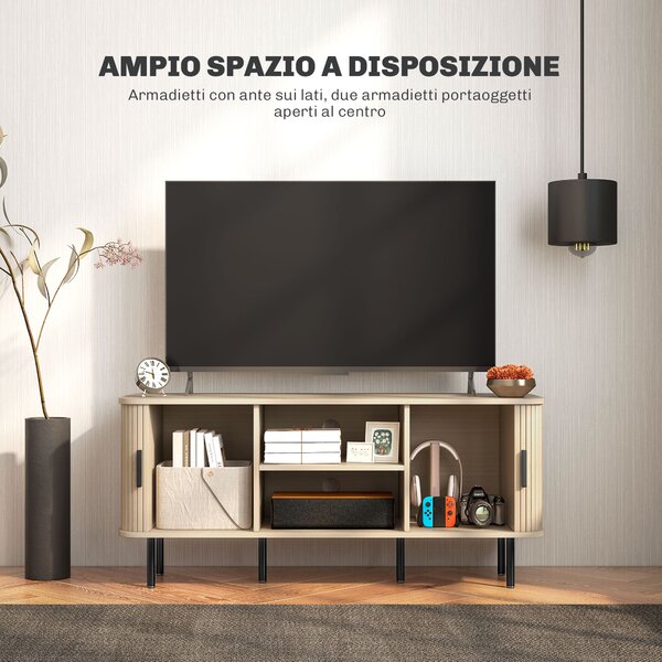 HOMCOM Mobile TV 55" con 2 Armadietti e 2 Ripiani in Legno e Acciaio, 120x40x55 cm, Nero e Rovere