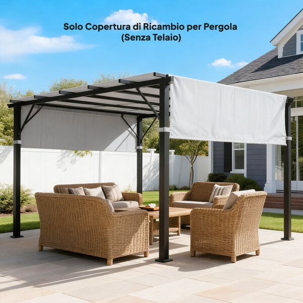 Copertura per Pergola 300x300 cm 2 Teli 488x122 cm in Poliestere UV30+ Grigio Chiaro