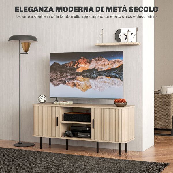 HOMCOM Mobile TV 55" con 2 Armadietti e 2 Ripiani in Legno e Acciaio, 120x40x55 cm, Nero e Rovere