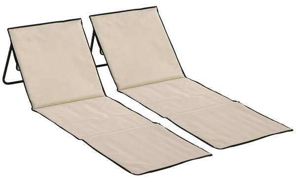 Set 2 Sdraio 142x51x40 cm Pieghevoli con Tasca Resistente Acqua in Tessuto Oxford Beige