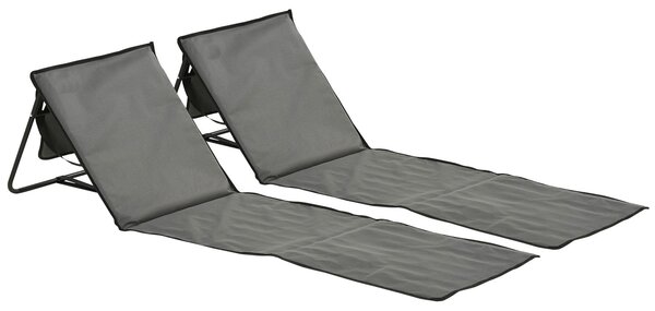 Set 2 Sdraio 142x51x40 cm Pieghevoli con Tasca Resistente Acqua in Tessuto Oxford Grigio