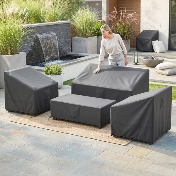 Set 4 Coperture per Mobili da Giardino 4 Pezzi Impermeabili in Tessuto Oxford 420D Nero