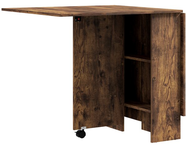 Tavolo da Pranzo Pieghevole a Ribalta 140x75x74 cm per 6 Persone con 2 Ripiani in Melamina Marrone Rustico