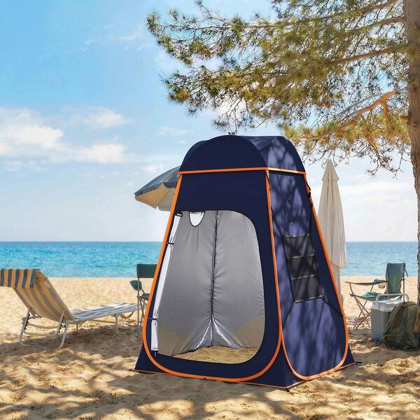 Tenda Doccia Pop-Up Impermeabile con Tetto Rimovibile, in Poliestere 190T e Acciaio, 152x152x200 cm, Blu Scuro