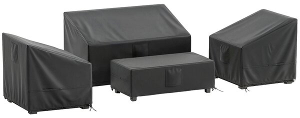 Set 4 Coperture per Mobili da Giardino 4 Pezzi Impermeabili in Tessuto Oxford 420D Nero