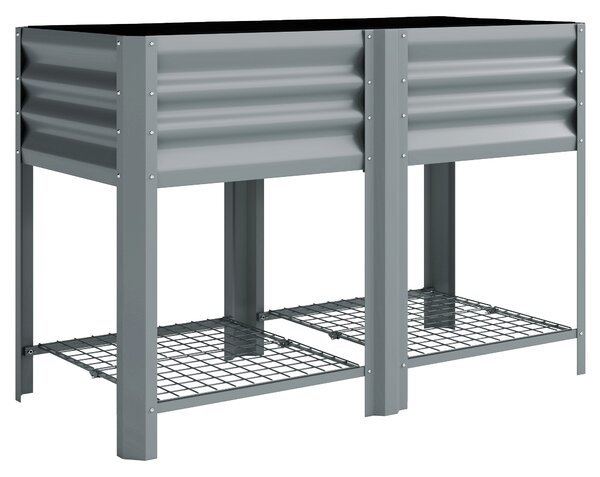 Vaso Rialzato 120x55x80 cm con Ripiano Portaoggetti Capacità 150L in Acciaio Zincato Grigio