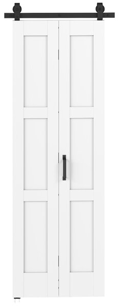 Porta Scorrevole a Soffietto 71,2x3,5x213,4 cm Stile Rustico Kit Montaggio con Maniglia in MDF Bianco Effetto Legno