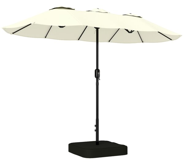 Ombrellone Doppio da Giardino a 12 Stecche con Manovella Base a Croce e Sacchi in Metallo e Poliestere Beige