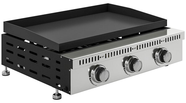 Griglia a Gas 62x49x23 cm Piastra di Cottura Portatile 3 Bruciatori con Vaschetta Raccogli Grasso Nero
