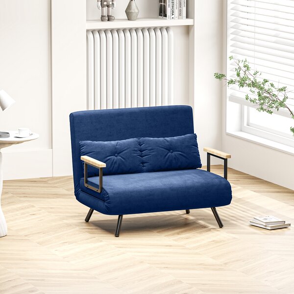 HOMCOM Divano Letto 3 in 1 in Tessuto Effetto Velluto con Schienale Regolabile e 2 Cuscini, 102x73x81 cm, Blu
