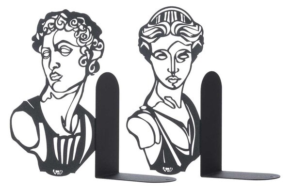 Arti e Mestieri Set 2 pezzi ferma libri in metallo dal design classico ed elegante Afrodite e Ares Nero