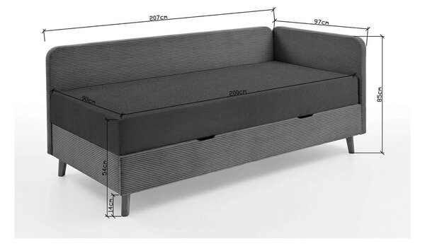 Letto singolo imbottito grigio scuro con contenitore con materasso incluso 90x200 cm Cabana – Meise Möbel
