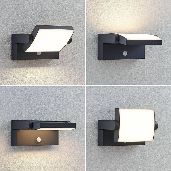 Lindby applique da esterni LED Sherin, antracite, sensore, IP54 Sherin, Nero, Alluminio, Moderno