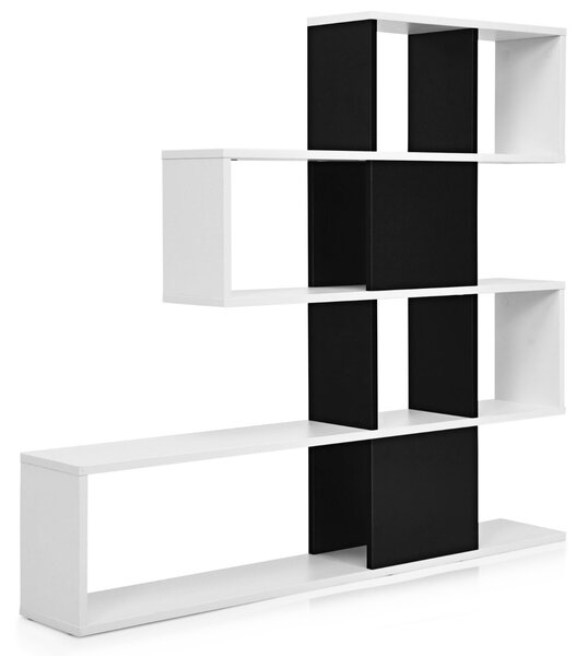 Costway Libreria a forma di scala a 5 livelli con ante, Scaffale decorativo in legno per il soggiorno e l’ufficio Nero